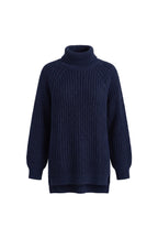 Women's Winter Warm Knitted Jumper with Roll Neck and Side Splits
