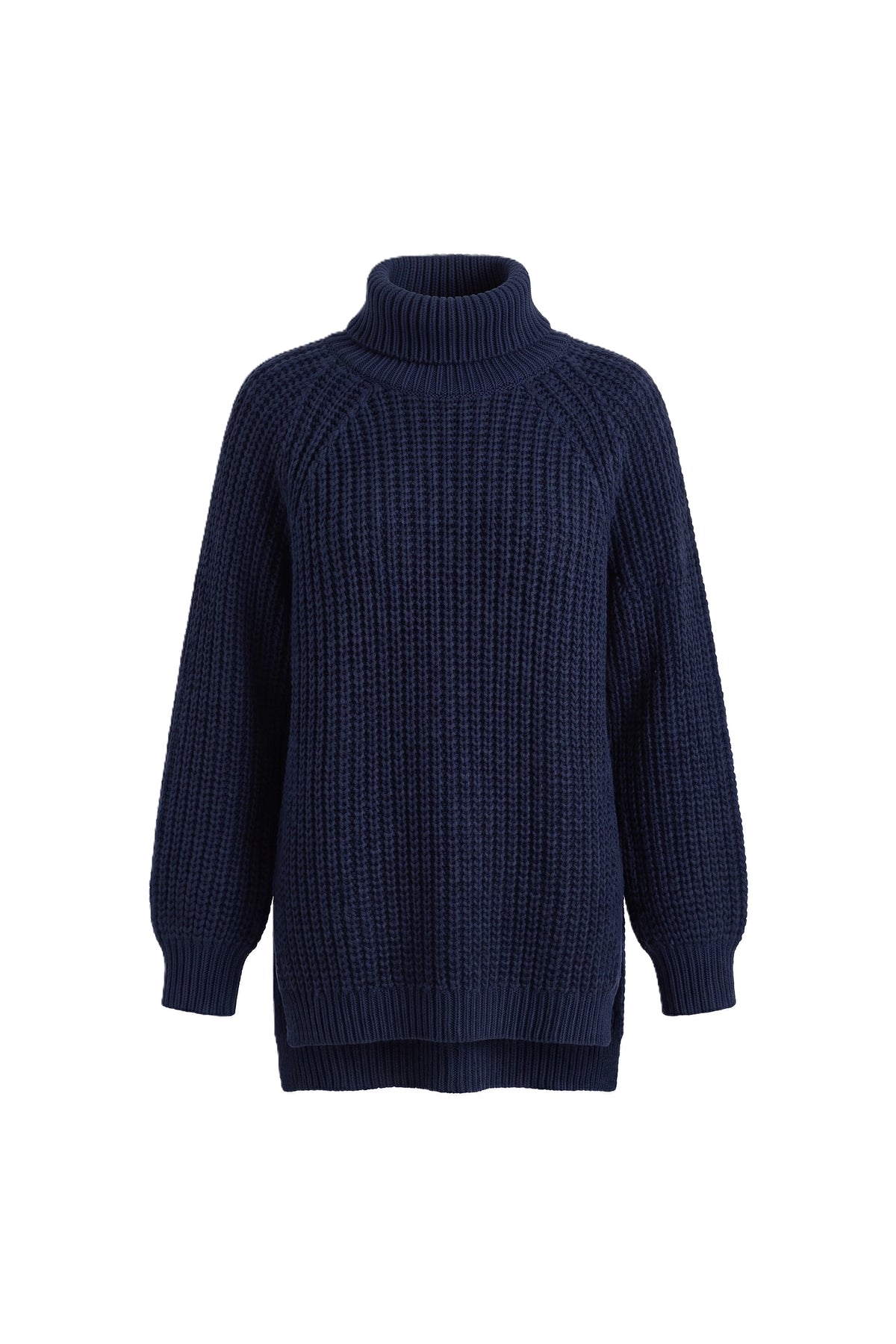 Women's Winter Warm Knitted Jumper with Roll Neck and Side Splits