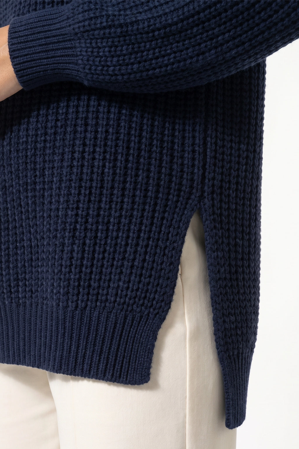Women's Winter Warm Knitted Jumper with Roll Neck and Side Splits