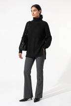 Women's Winter Warm Knitted Jumper with Roll Neck and Side Splits
