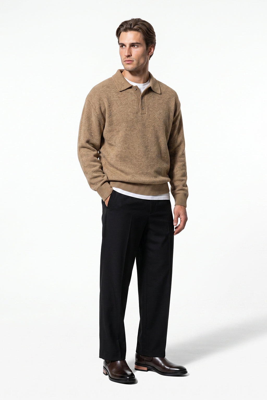 Men’s Winter Comfortable Knitted Polo Jumper with Long Sleeves
