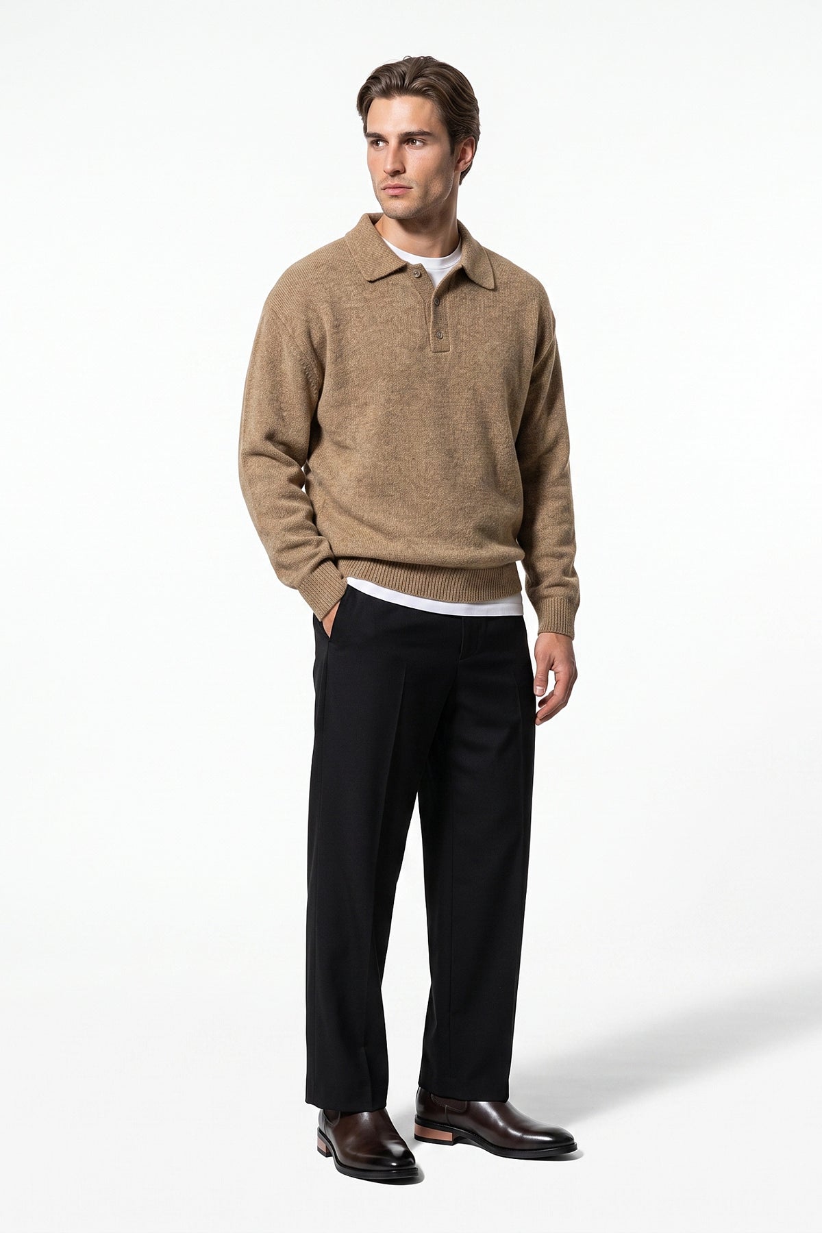 Men’s Winter Comfortable Knitted Polo Jumper with Long Sleeves