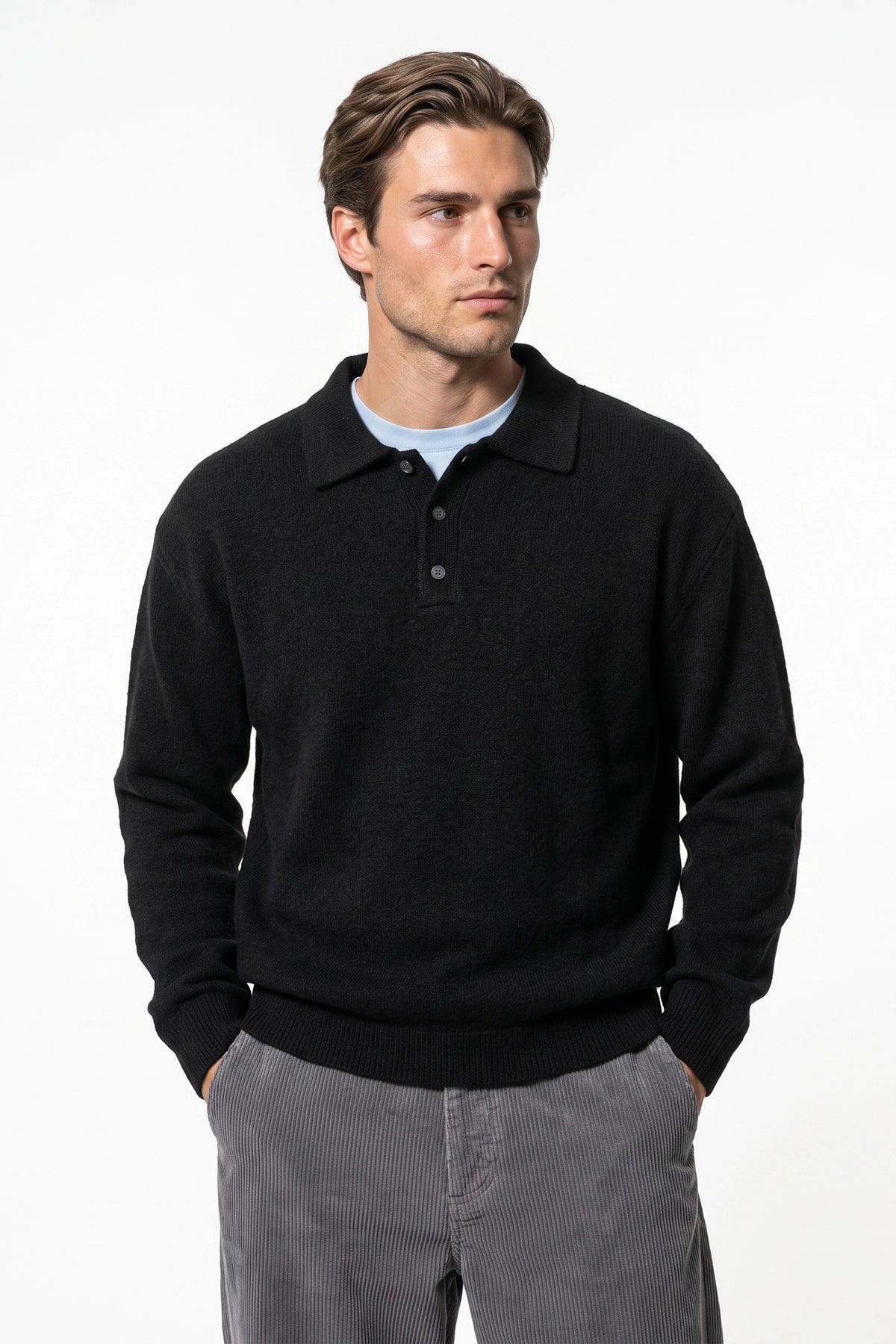 Men’s Winter Comfortable Knitted Polo Jumper with Long Sleeves