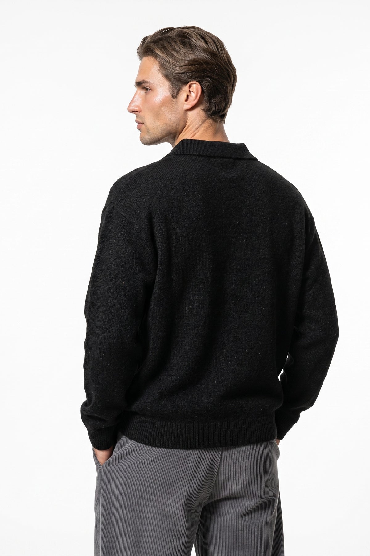 Men’s Winter Comfortable Knitted Polo Jumper with Long Sleeves
