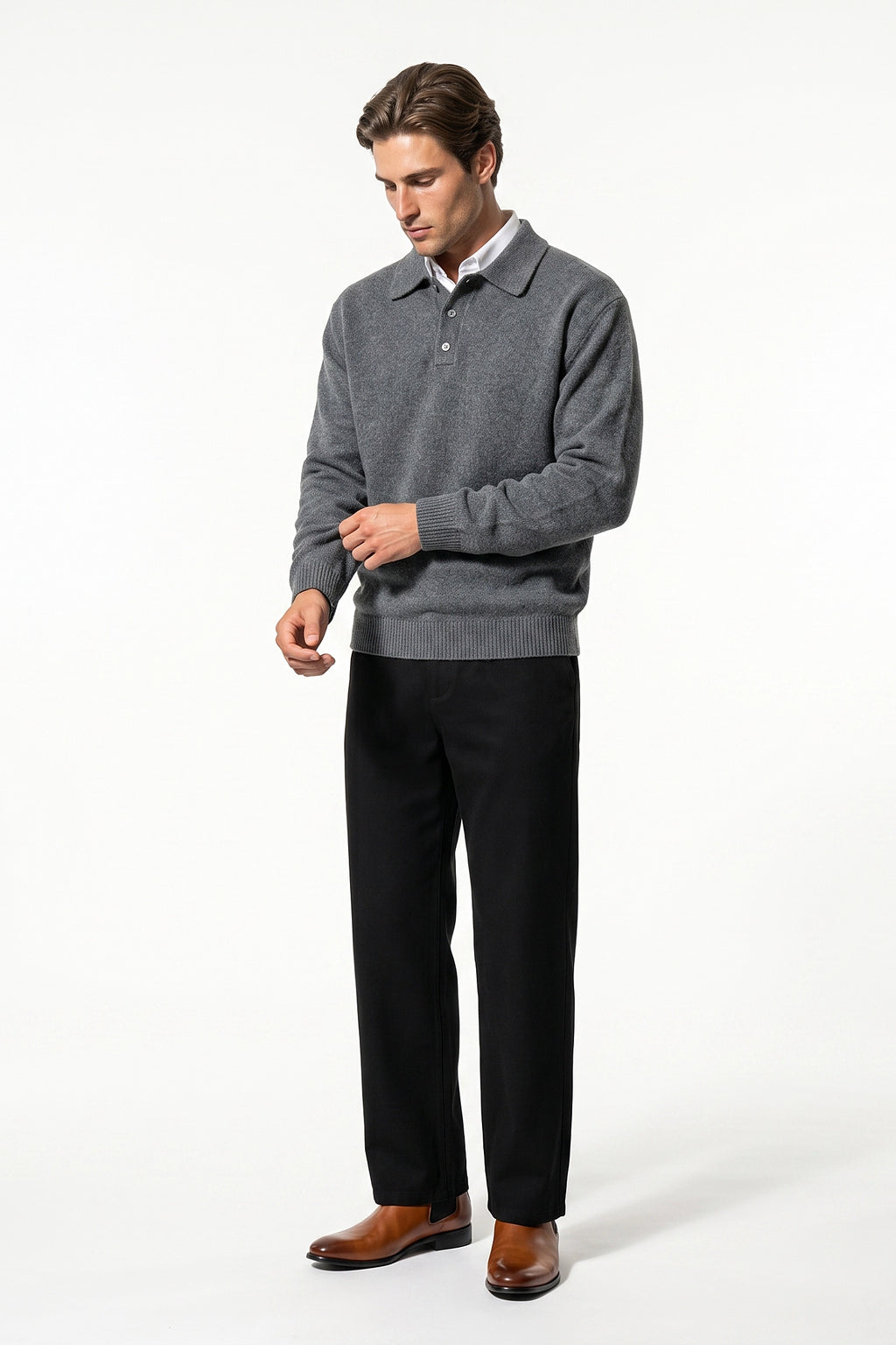 Men’s Winter Comfortable Knitted Polo Jumper with Long Sleeves