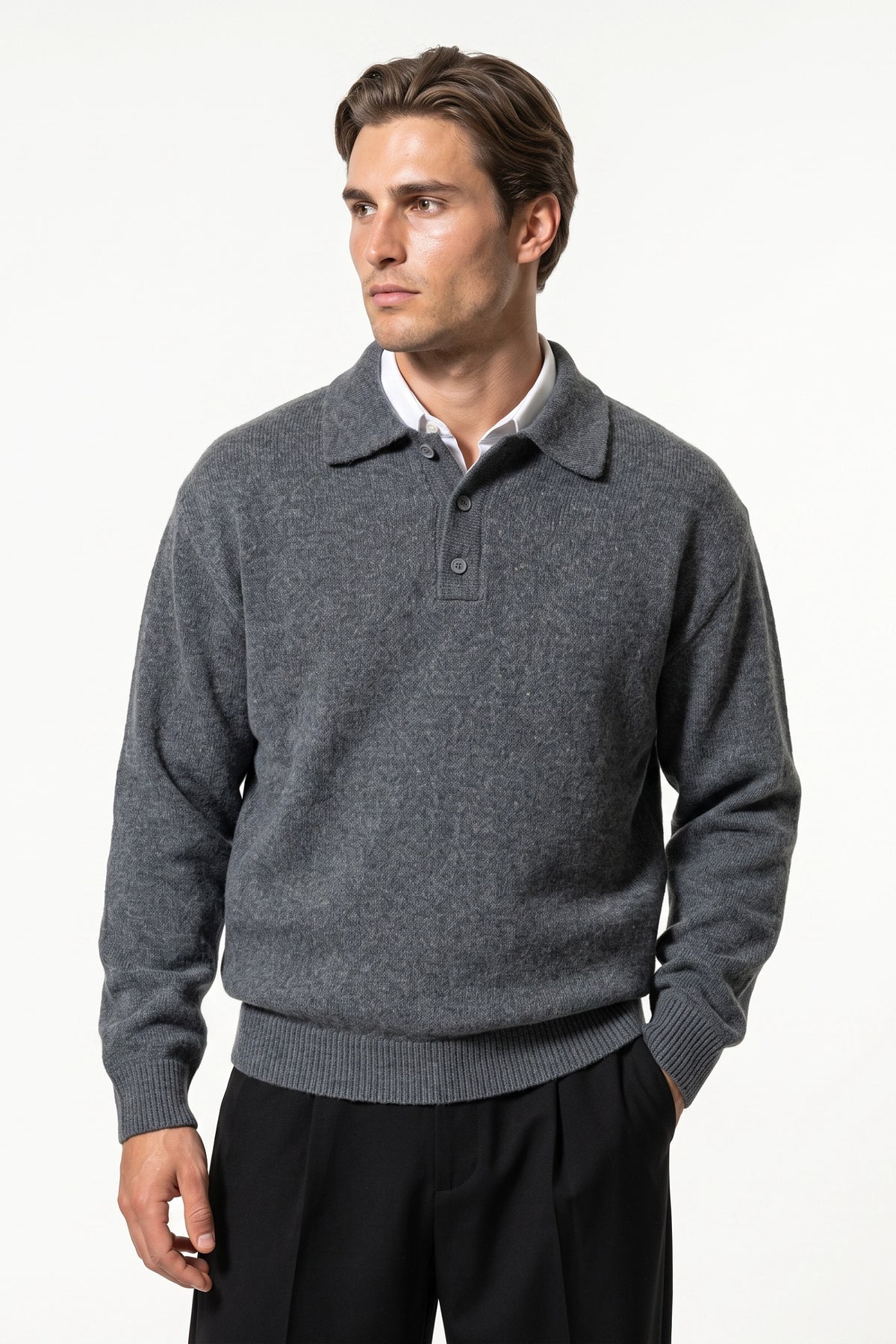 Men’s Winter Comfortable Knitted Polo Jumper with Long Sleeves