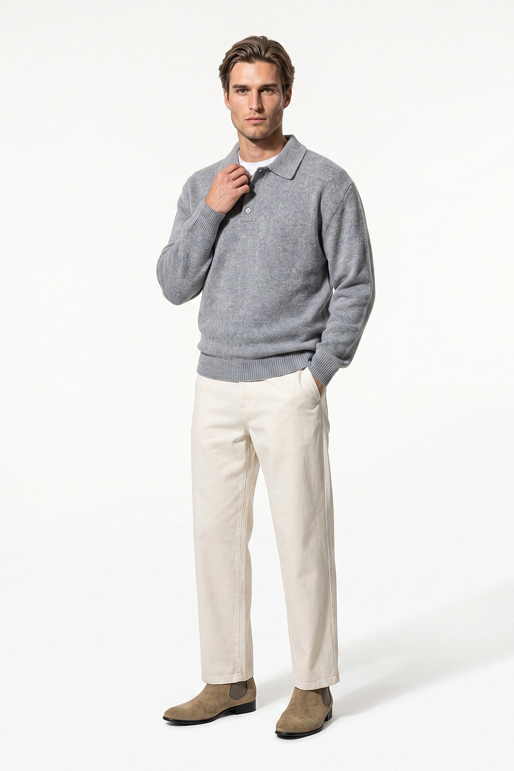 Men’s Winter Comfortable Knitted Polo Jumper with Long Sleeves