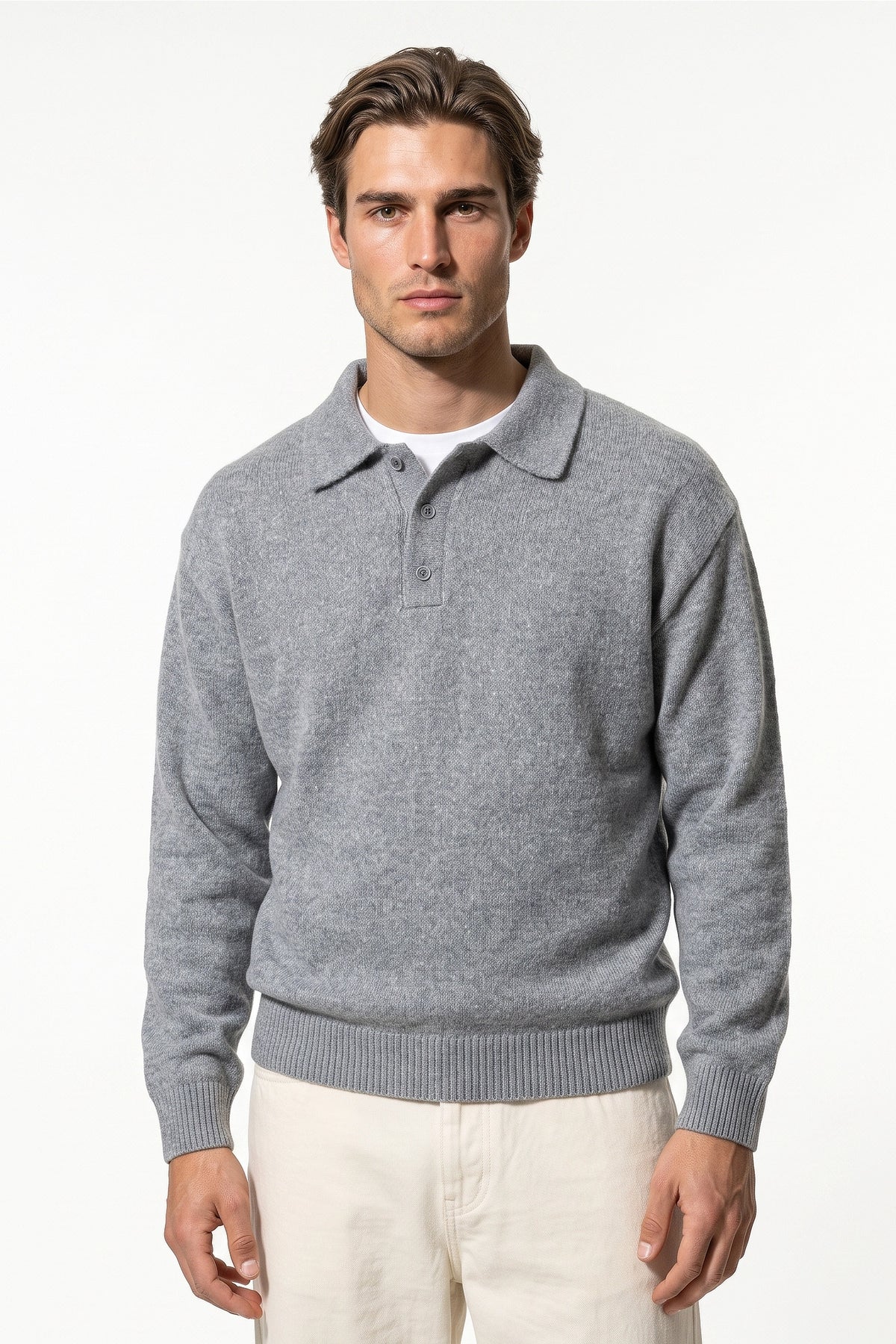 Men’s Winter Comfortable Knitted Polo Jumper with Long Sleeves