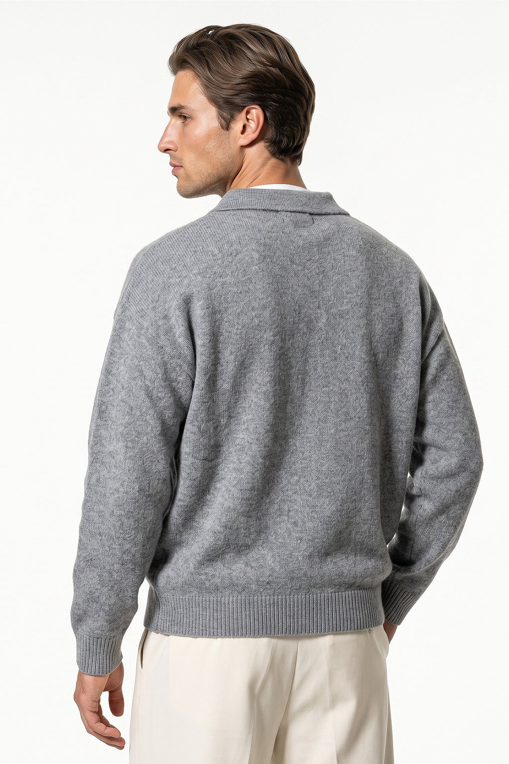 Men’s Winter Comfortable Knitted Polo Jumper with Long Sleeves