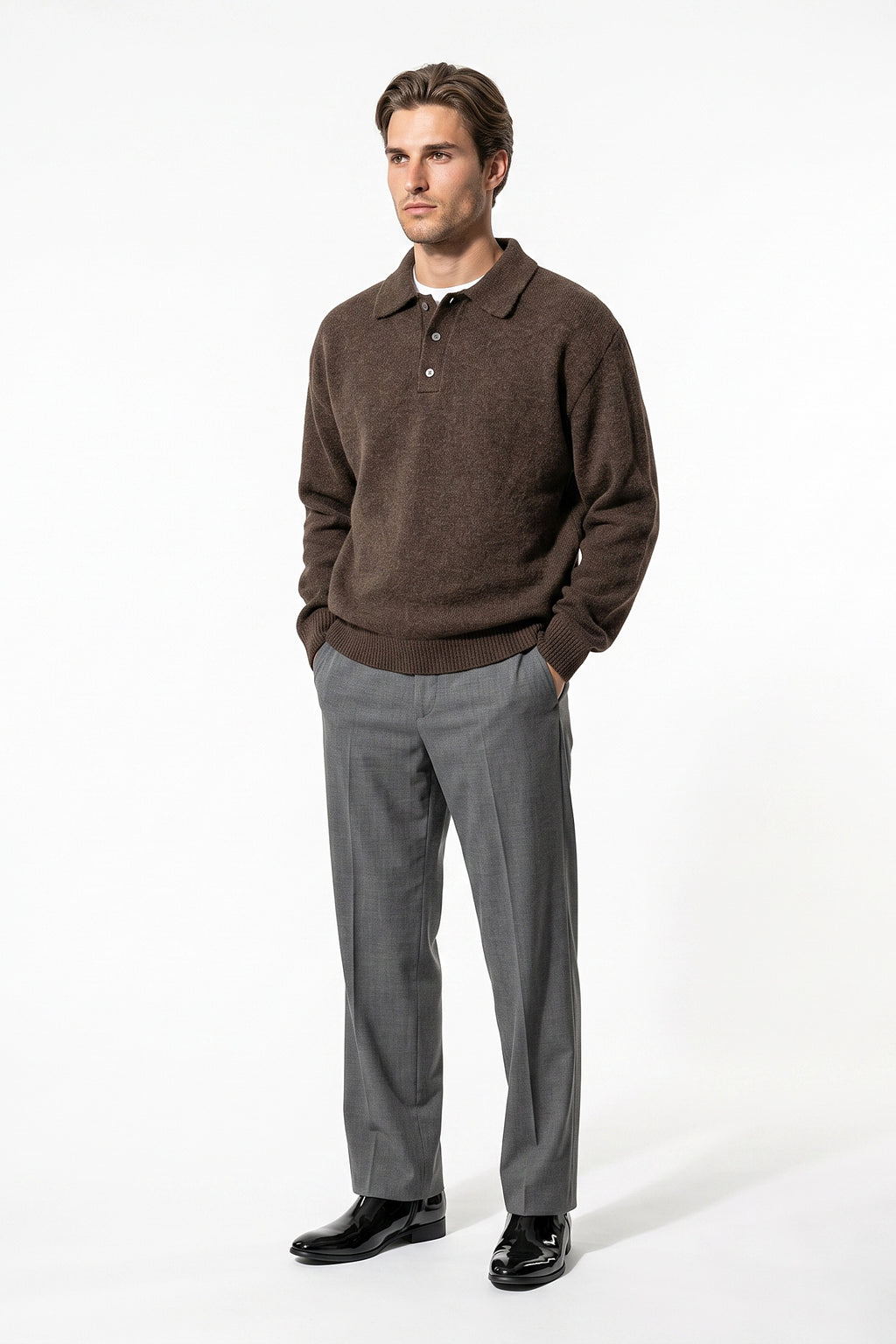 Men’s Winter Comfortable Knitted Polo Jumper with Long Sleeves