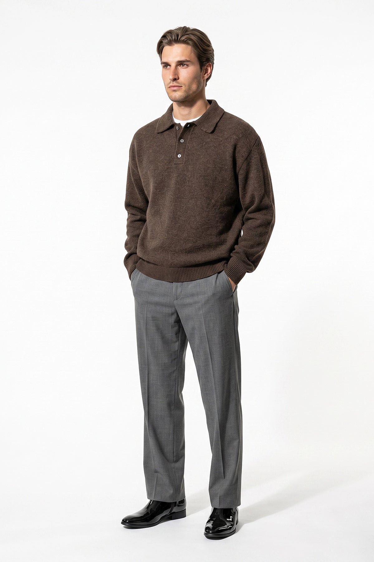 Men’s Winter Comfortable Knitted Polo Jumper with Long Sleeves