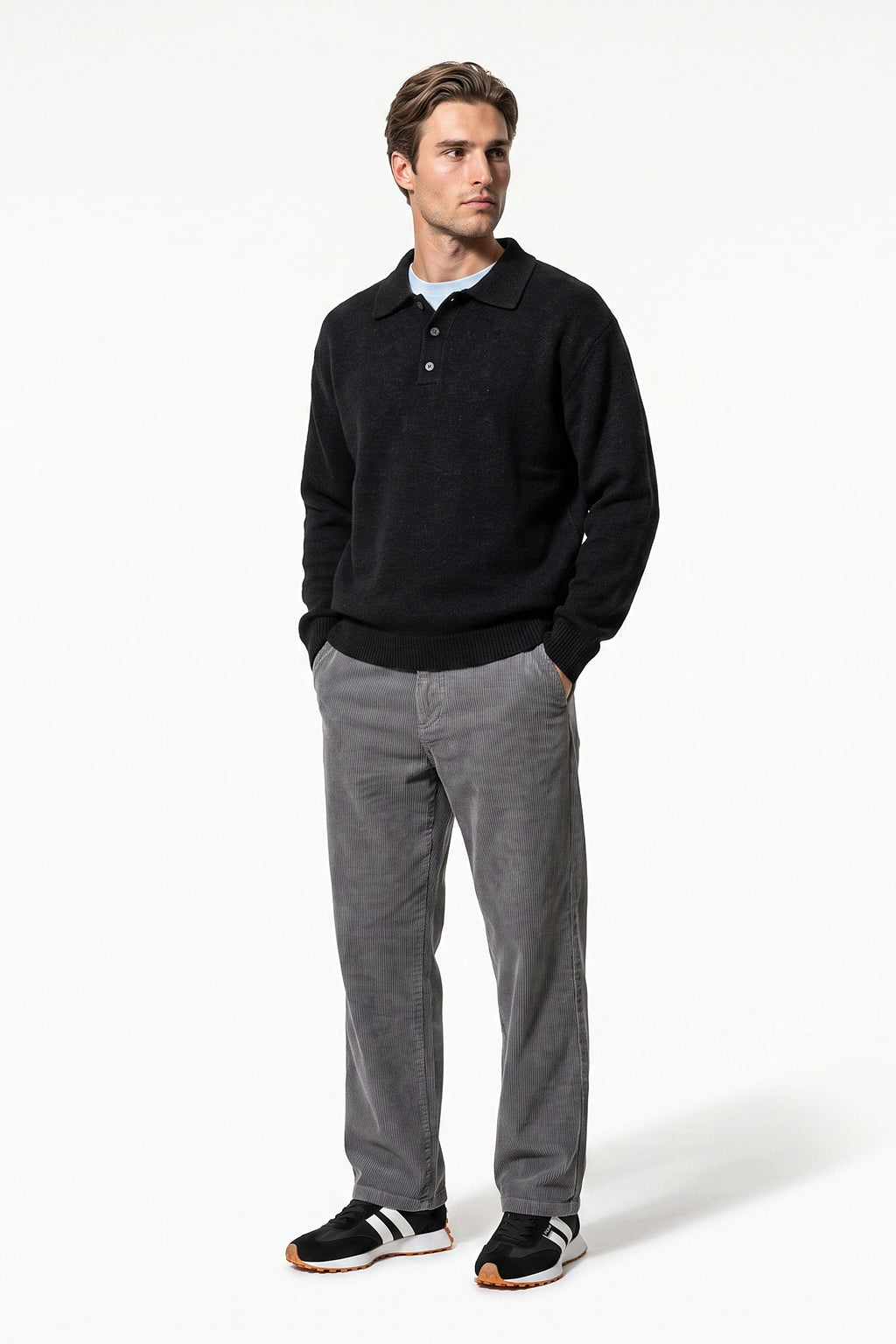 Men’s Winter Comfortable Knitted Polo Jumper with Long Sleeves