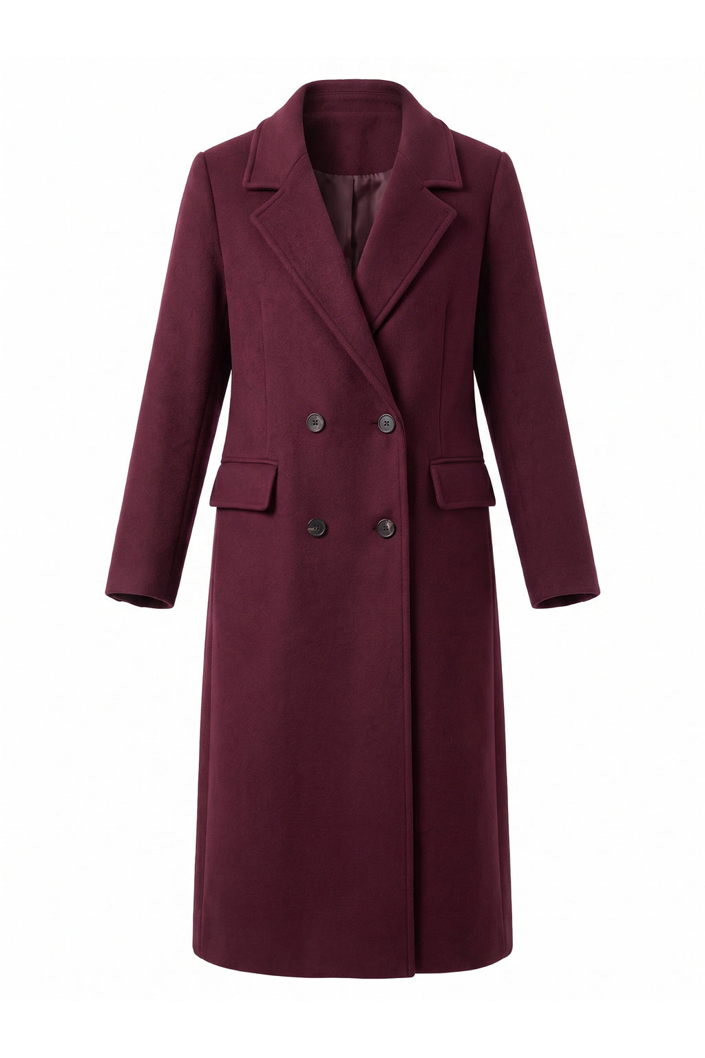 Women’s Winter Warm Long Coat with Double Breasted Front and Notched Lapel