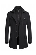 Men’s Winter Warm Mid Length Wool Coat with Layered Zip Front and Stand Collar