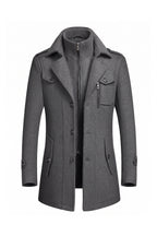 Men’s Winter Warm Mid Length Wool Coat with Layered Zip Front and Stand Collar