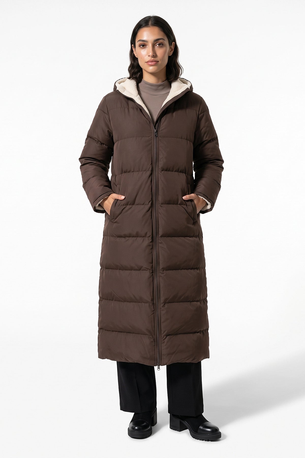 Women’s Winter Warm Longline Fleece Lined Puffer Coat with Hood