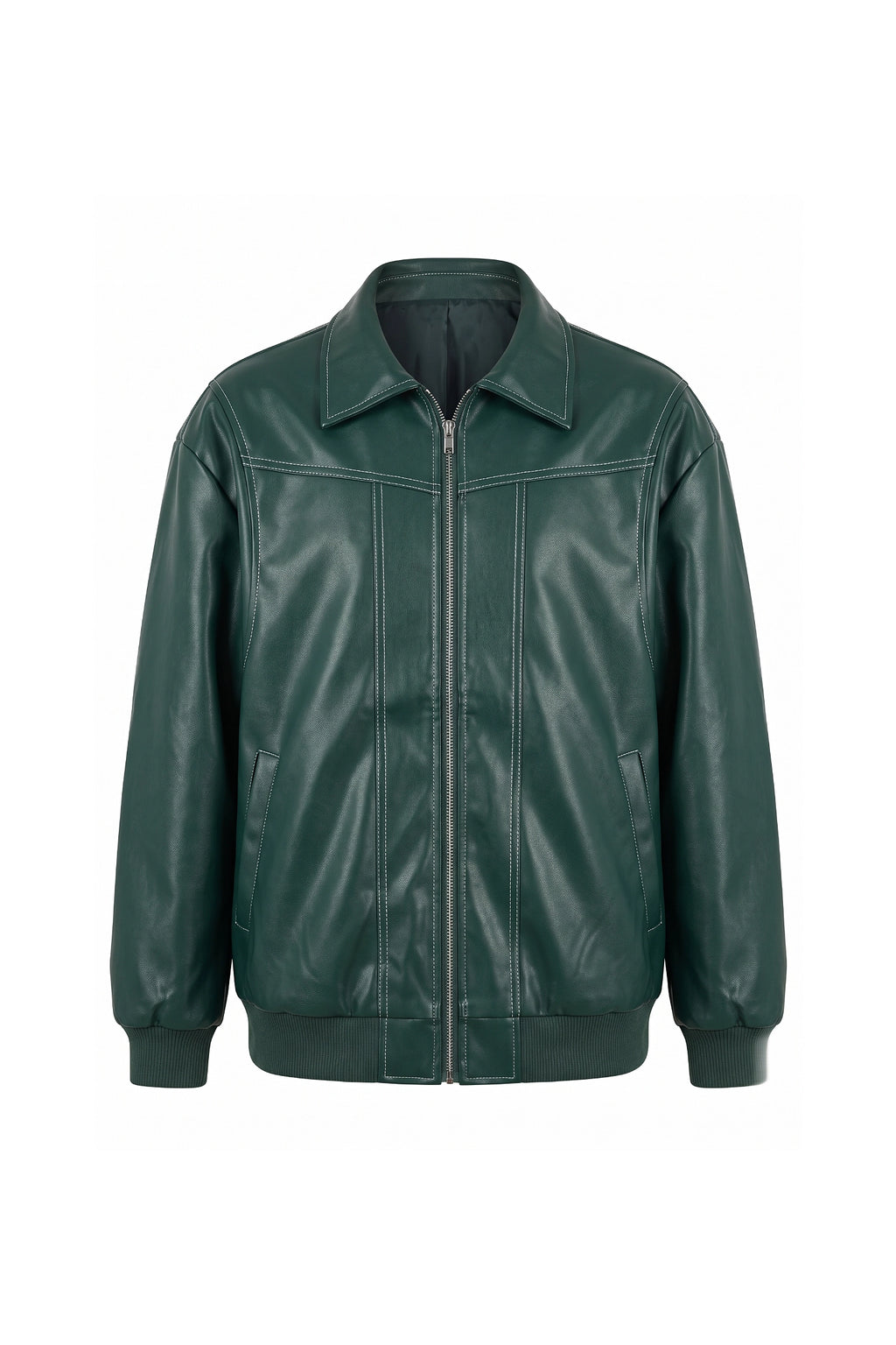 Women’s Winter Versatile Oversized Leather Jacket with Zip Up Front