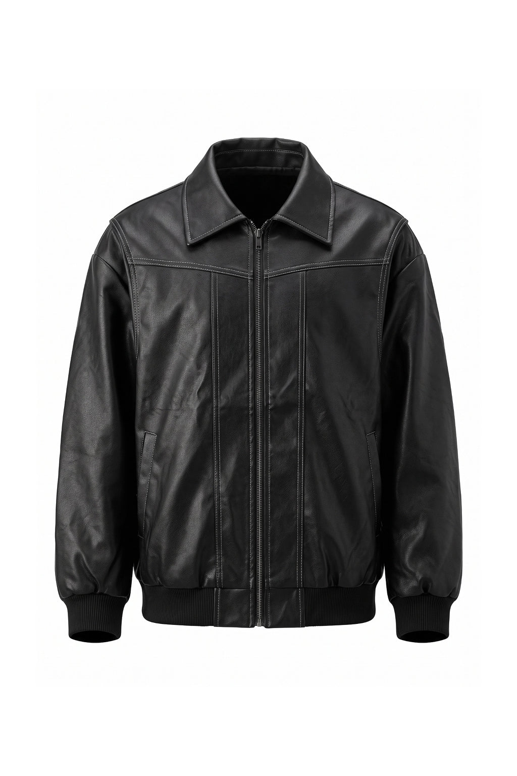 Women’s Winter Versatile Oversized Leather Jacket with Zip Up Front