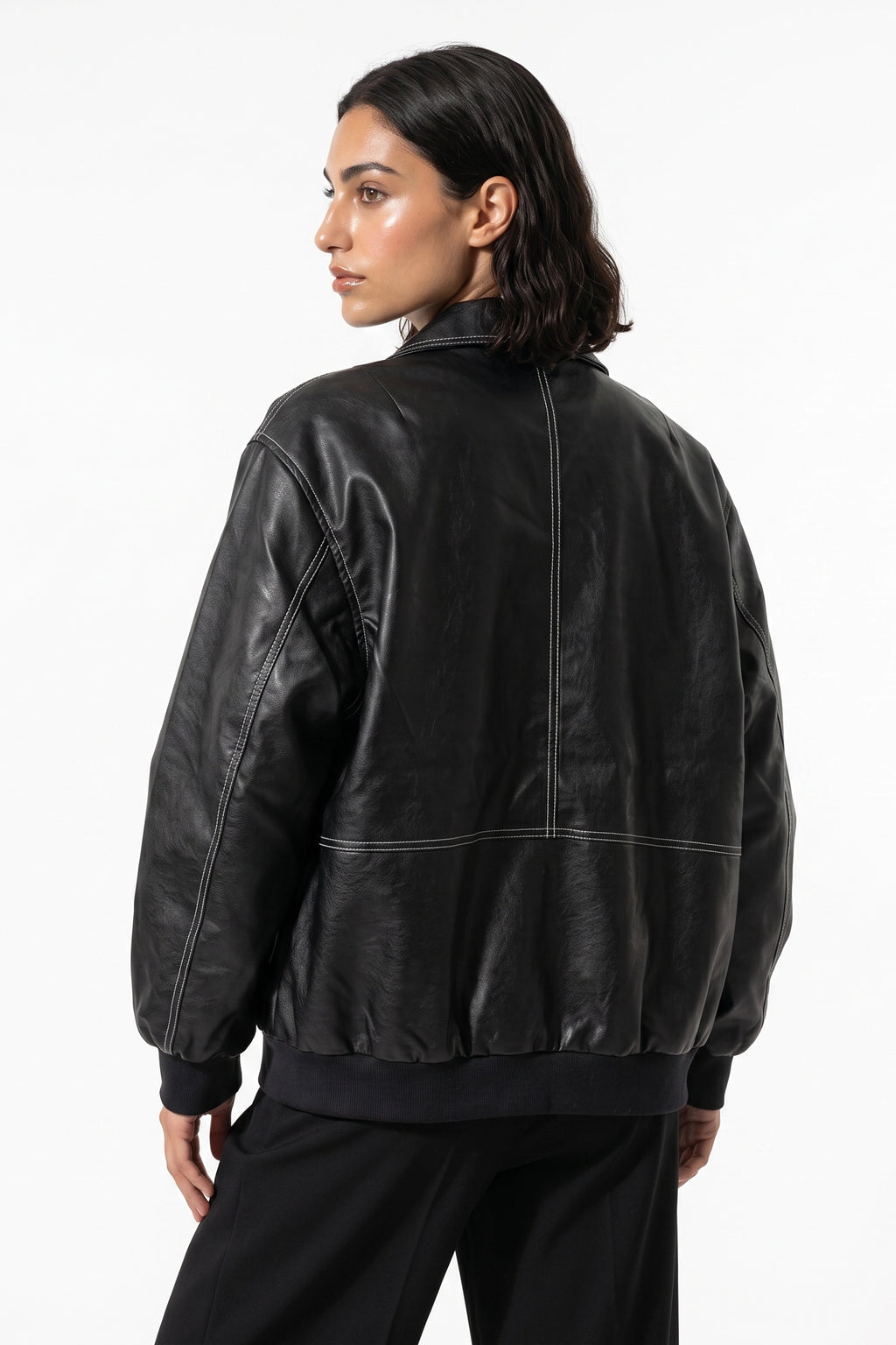 Women’s Winter Versatile Oversized Leather Jacket with Zip Up Front