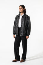 Women’s Winter Versatile Oversized Leather Jacket with Zip Up Front