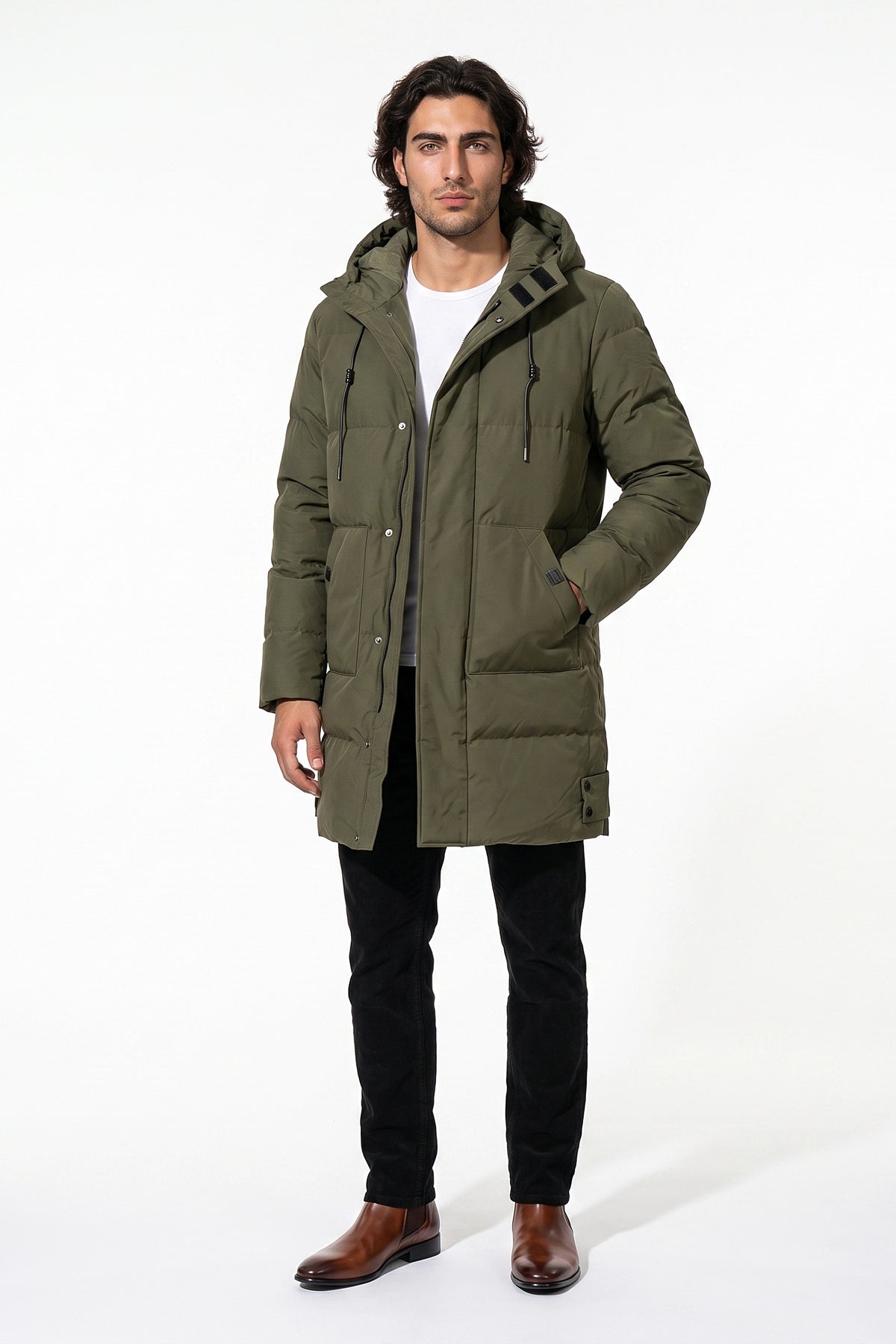 Men’s Winter Warm Longline Hooded Puffer Jacket