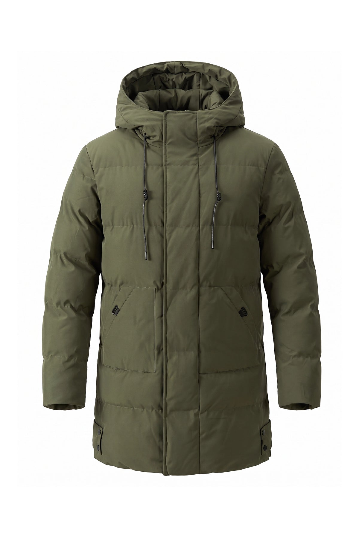 Men’s Winter Warm Longline Puffer Coat with Hood and Full Zip