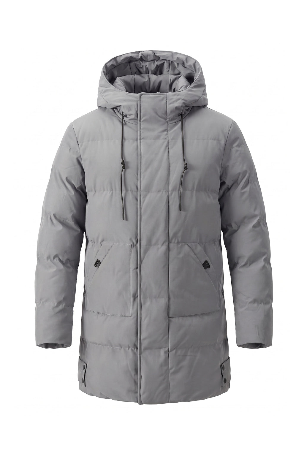 Men’s Winter Warm Longline Puffer Coat with Hood and Full Zip