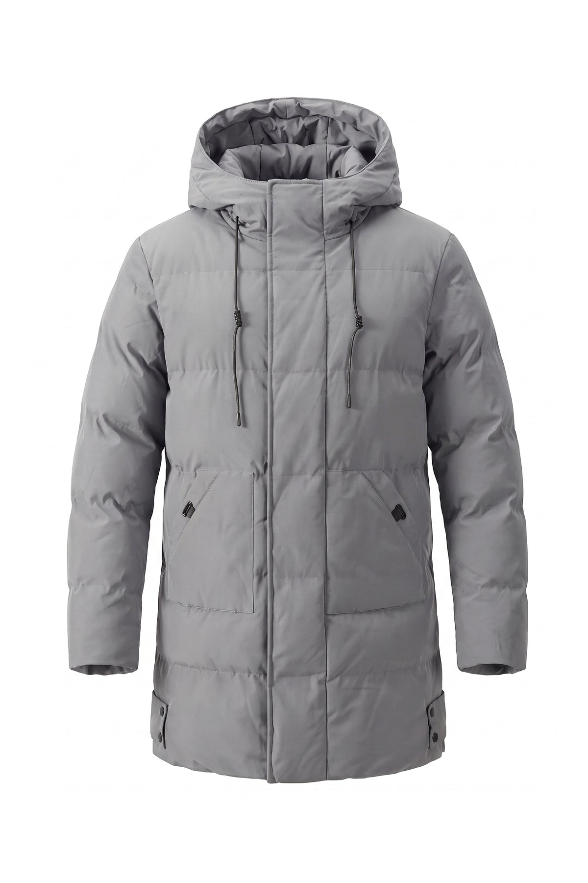 Men’s Winter Warm Longline Puffer Coat with Hood and Full Zip
