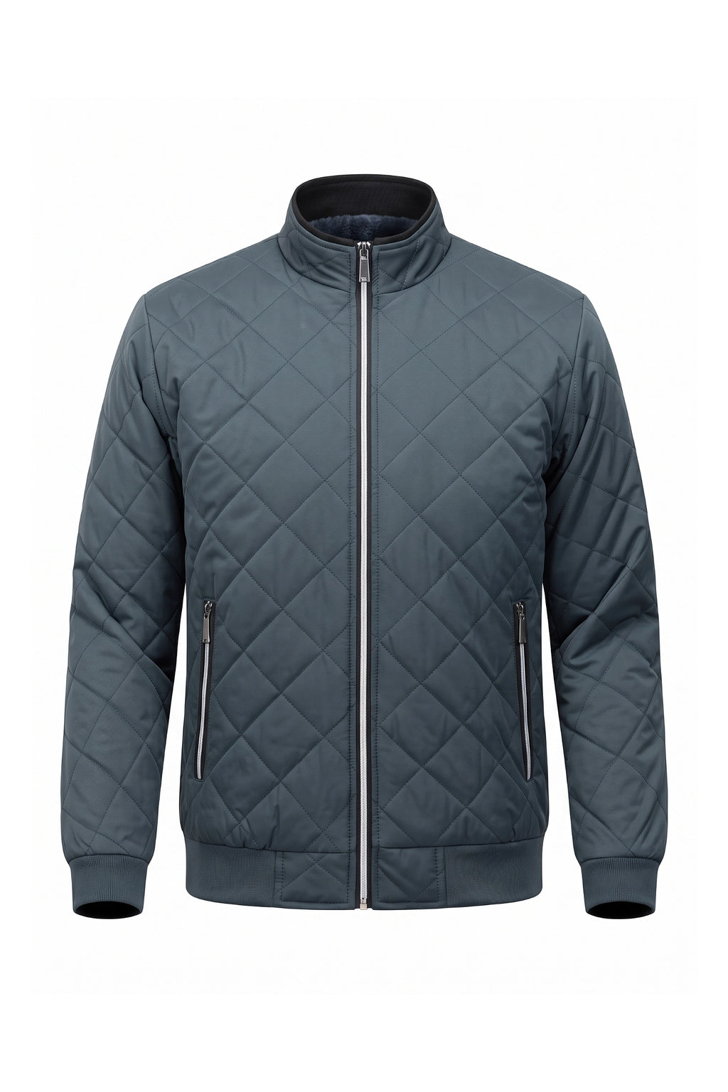 Men's Winter Warm Fleece Lined Quilted Jacket with Stand Collar