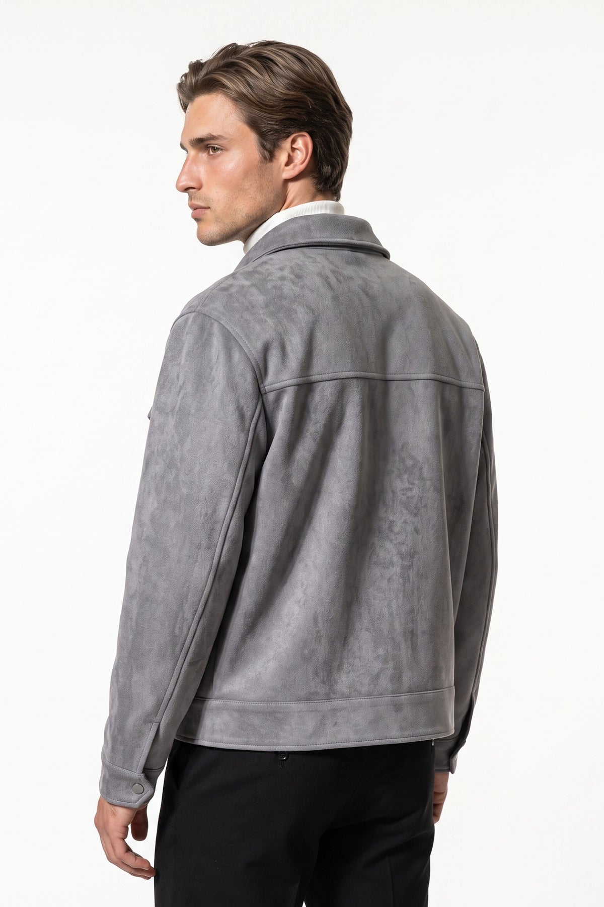 Men’s Winter Comfortable Suede Jacket with Relaxed Fit Zip Up