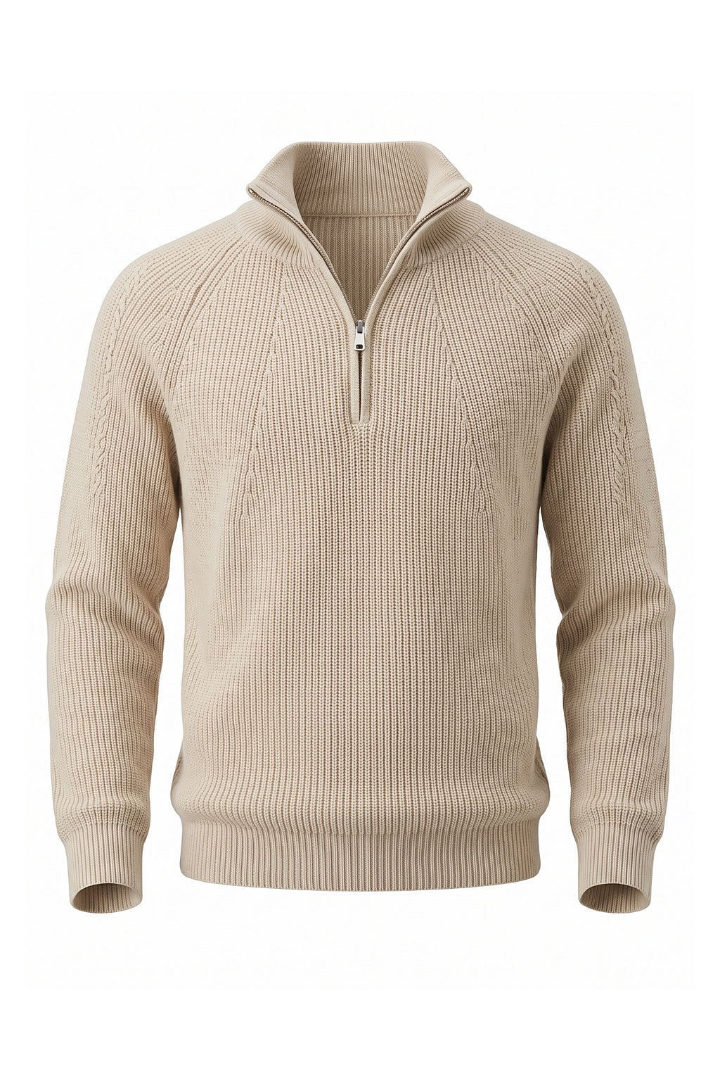 Men's Winter Rib Knit Quarter Zip Jumper with Stand Collar