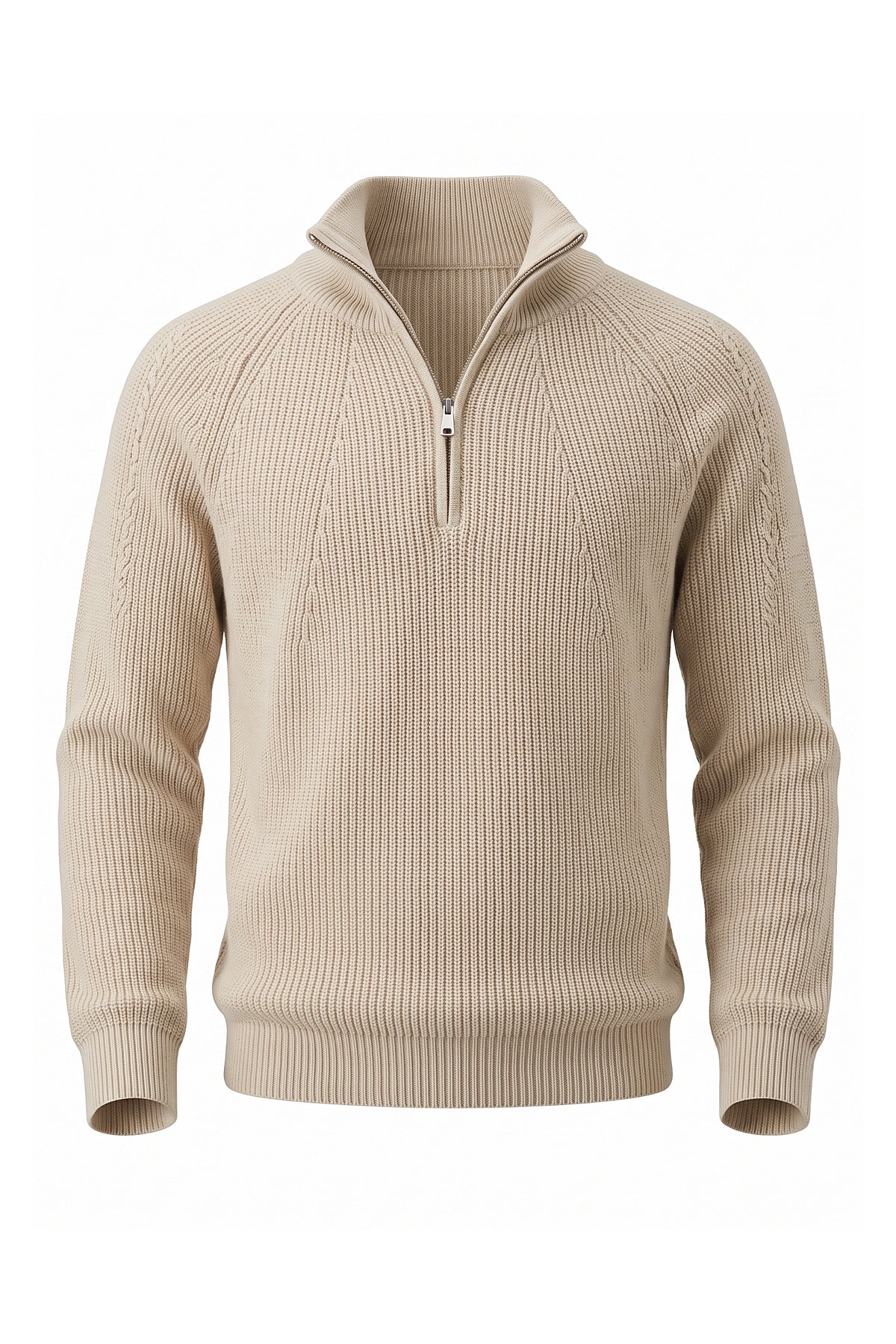 Men's Winter Rib Knit Quarter Zip Jumper with Stand Collar