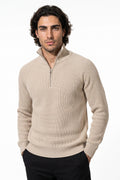 Men's Winter Rib Knit Quarter Zip Jumper with Stand Collar