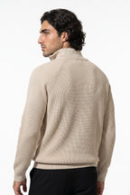 Men's Winter Rib Knit Quarter Zip Jumper with Stand Collar
