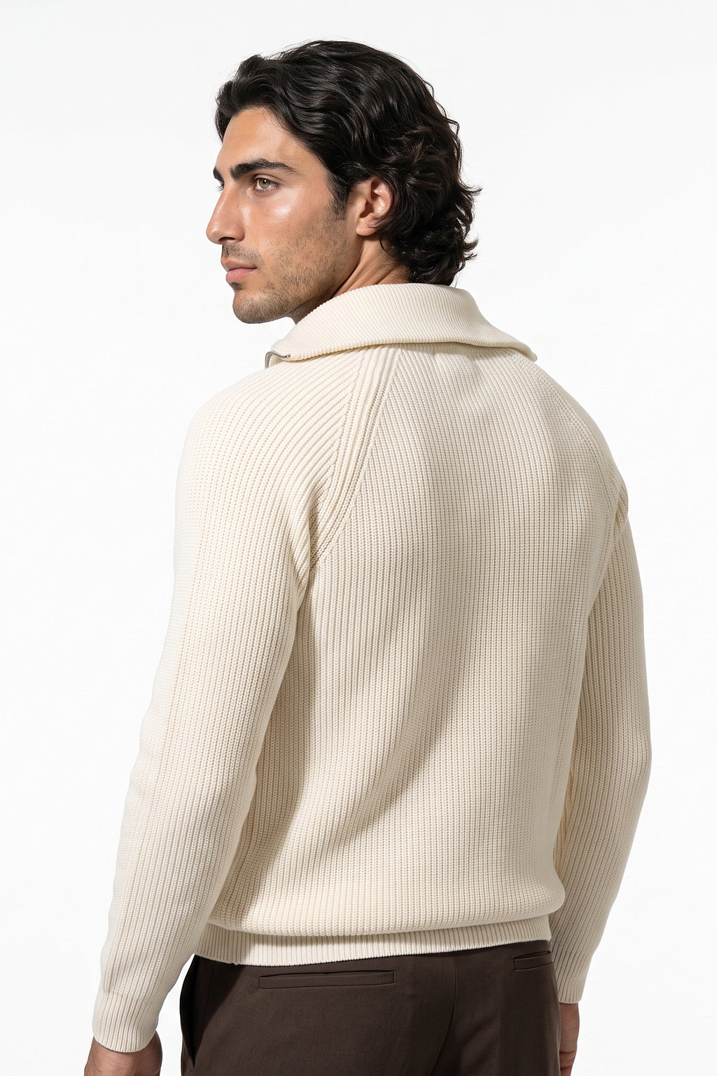 Men's Winter Rib Knit Quarter Zip Jumper with Stand Collar