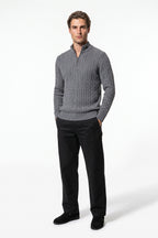 Men’s Winter Warm Quarter Zip Cable Knitted Jumper