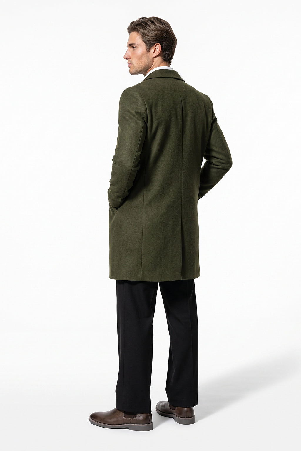 Men’s Winter Warm Longline Overcoat Single Breasted Notched Lapel