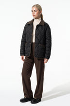 Women's Diamond Quilted Puffer Jacket with Corduroy Collar