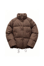 Women's Winter Warm Checked Padded Puffer Jacket with High Collar