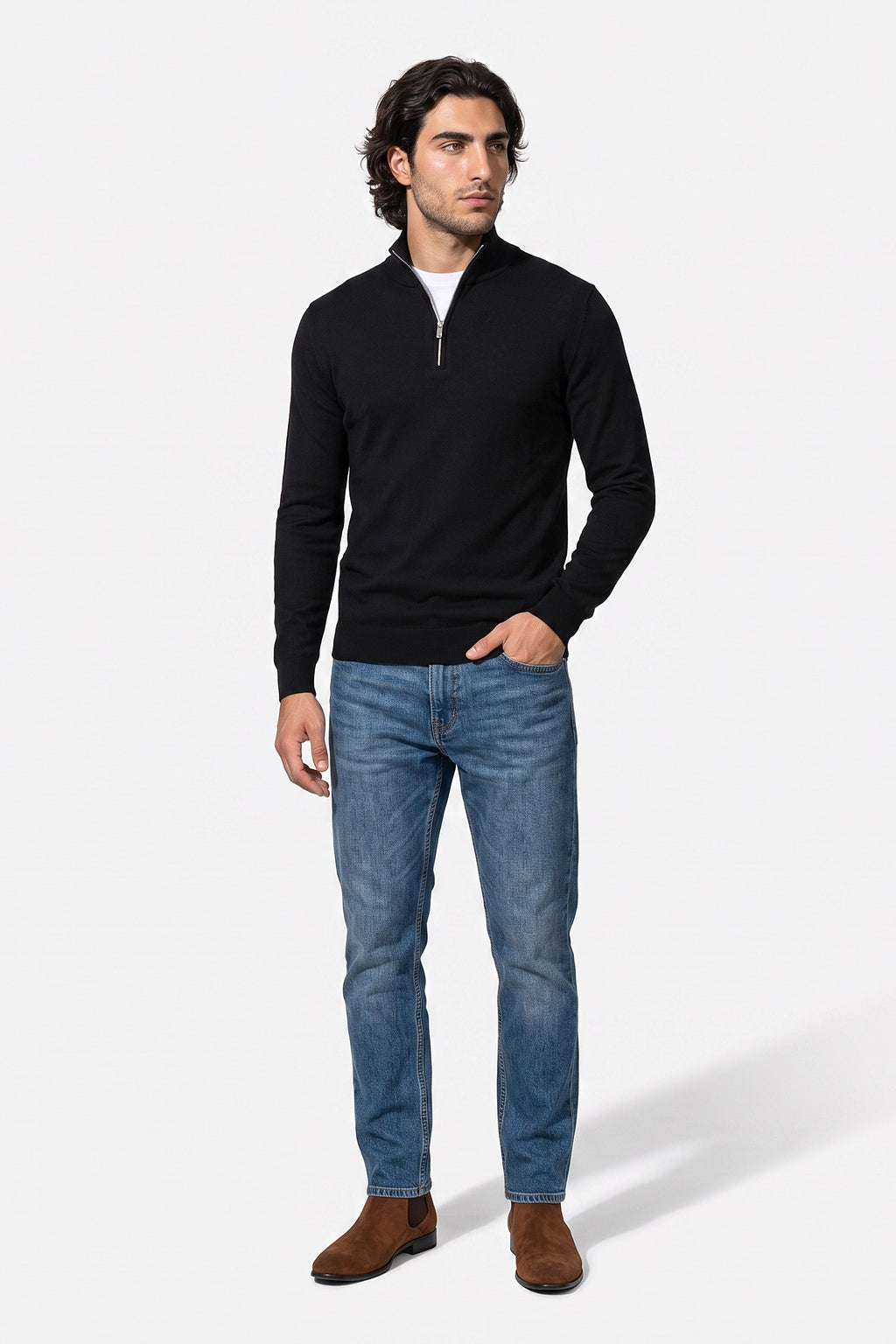 Men's Winter Lightweight Knit Quarter Zip Jumper