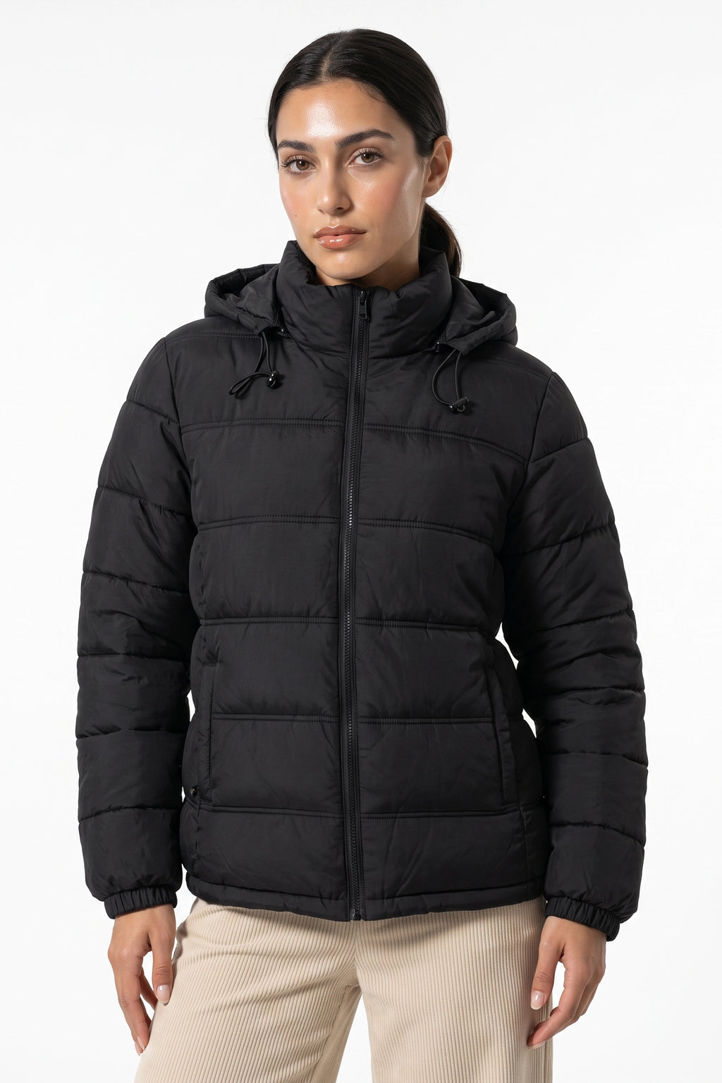 Women’s Winter Warm Hooded Black Puffer Jacket