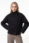Women’s Winter Warm Short Wool Coat with Button Up High Collar