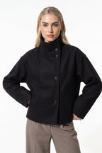 Women’s Winter Warm Short Wool Coat with Button Up High Collar