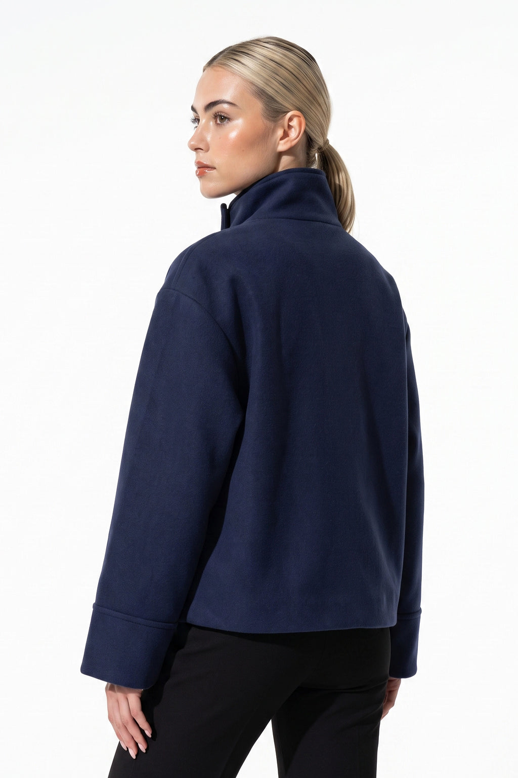 Women’s Winter Warm Short Wool Coat with Button Up High Collar