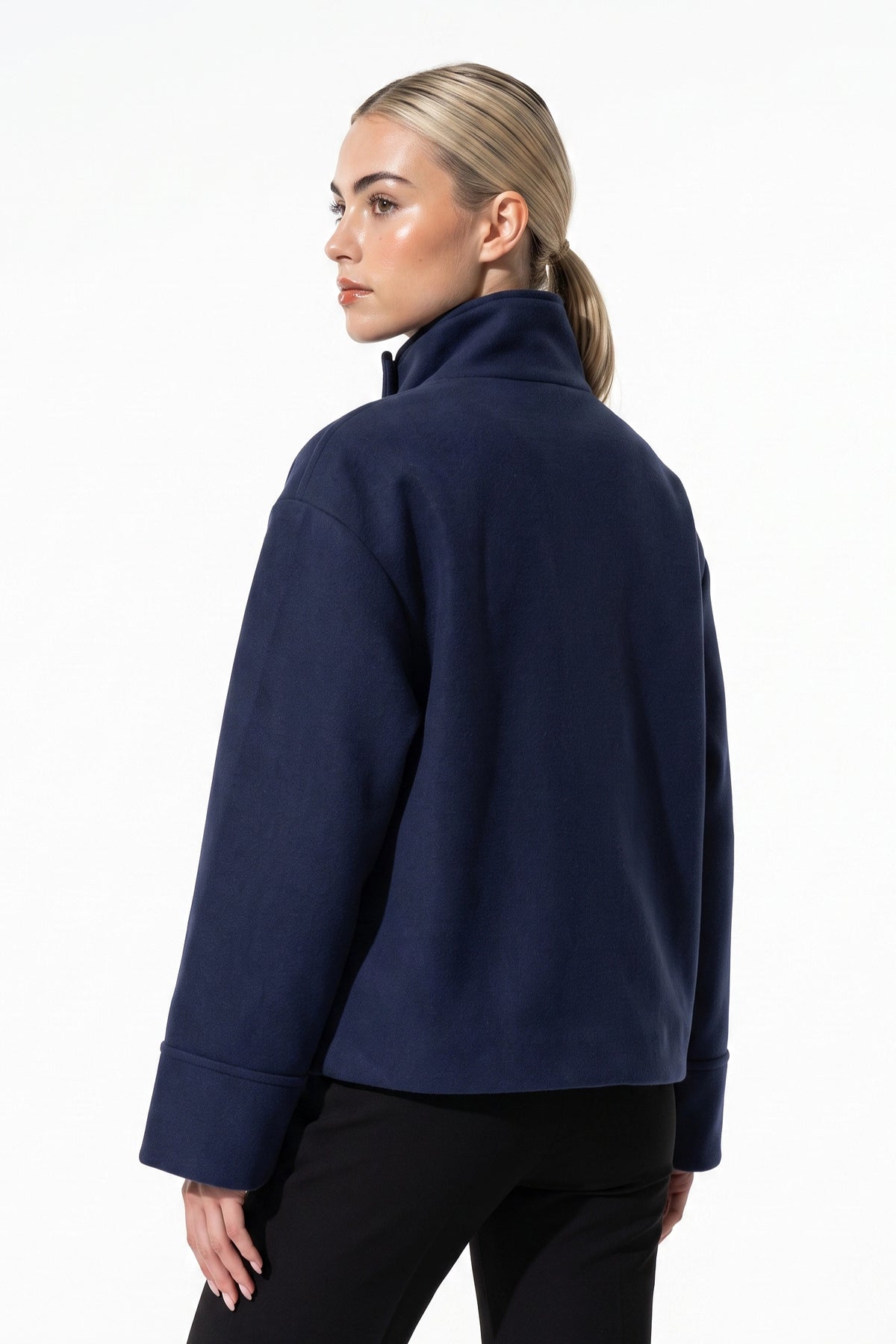 Women’s Winter Warm Short Wool Coat with Button Up High Collar