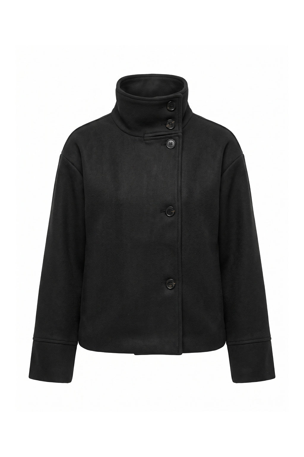 Women’s Winter Warm Short Wool Coat with Button Up High Collar