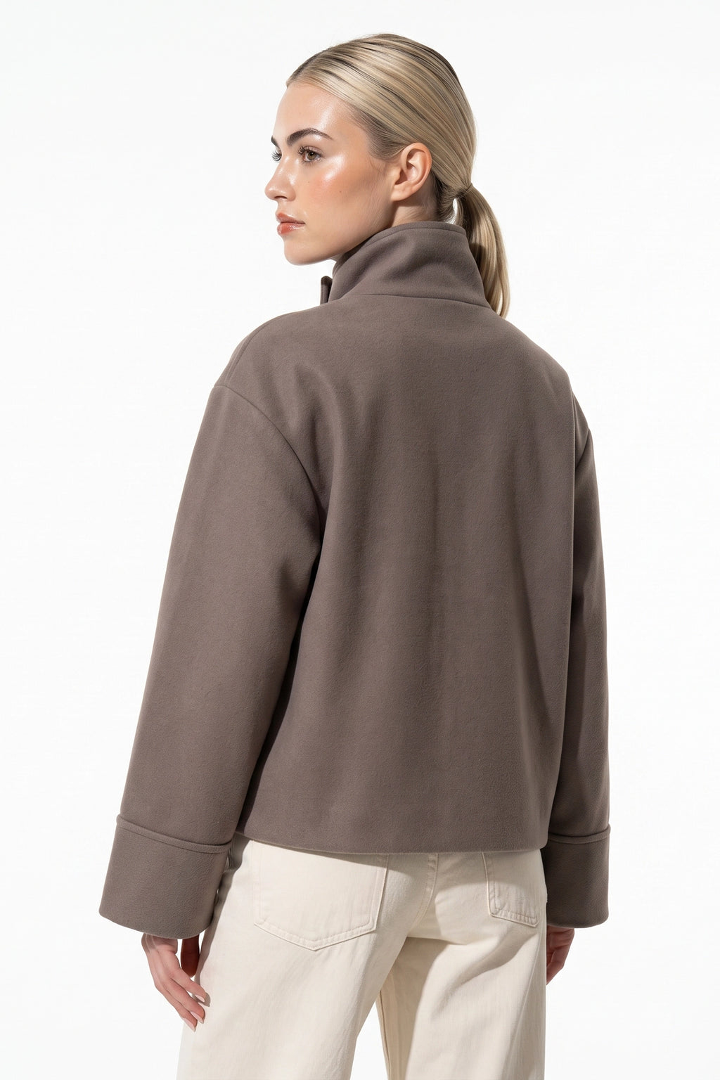 Women’s Winter Warm Short Wool Coat with Button Up High Collar