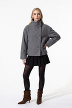 Women’s Winter Warm Short Wool Coat with Button Up High Collar