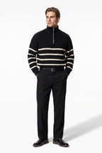 Men's Winter Comfortable Striped Rib Knit Quarter Zip Jumper