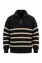 Men's Winter Comfortable Striped Rib Knit Quarter Zip Jumper